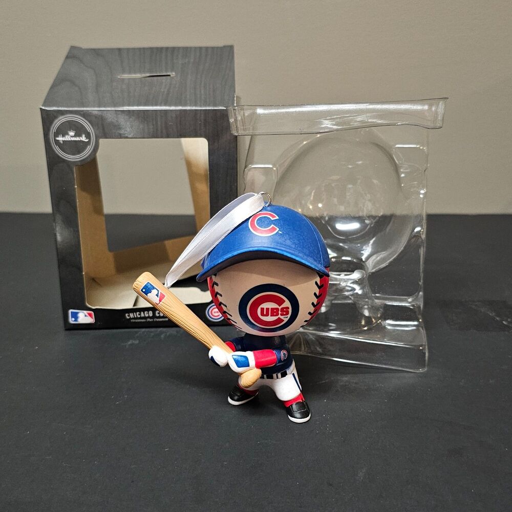 Chicago Cubs MLB Hallmark Ornament Bobble Head Wobble At Bat Baseball NEW
